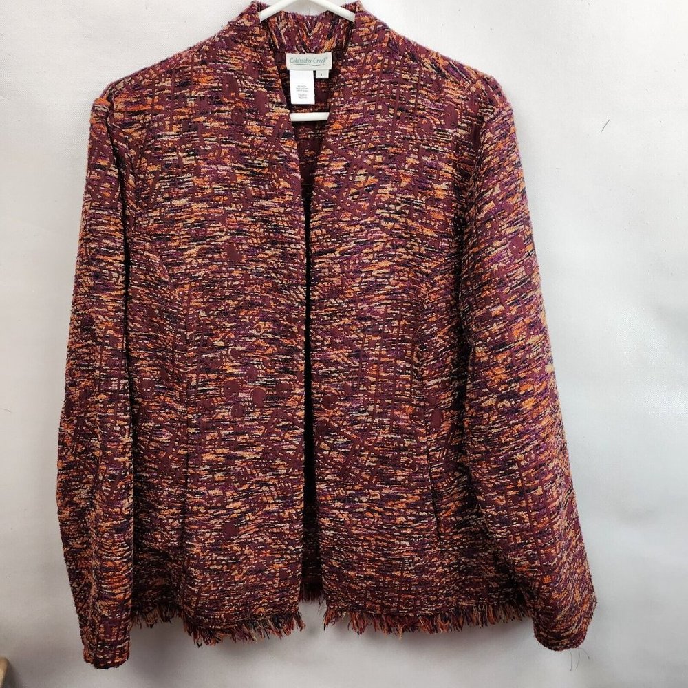 Coldwater Creek Multi Fringe Hem Open Front Lightweight Jacket Size Large